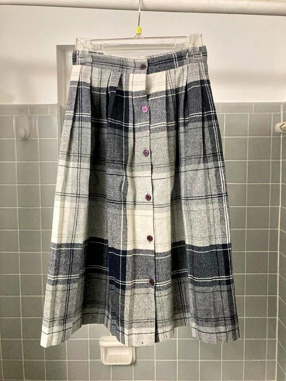 Vintage pleated plaid skirt wool blend